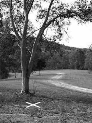 The scene of Ivy Mitchell's murder, as seen in about 2005, with a cross marking where her body was found.