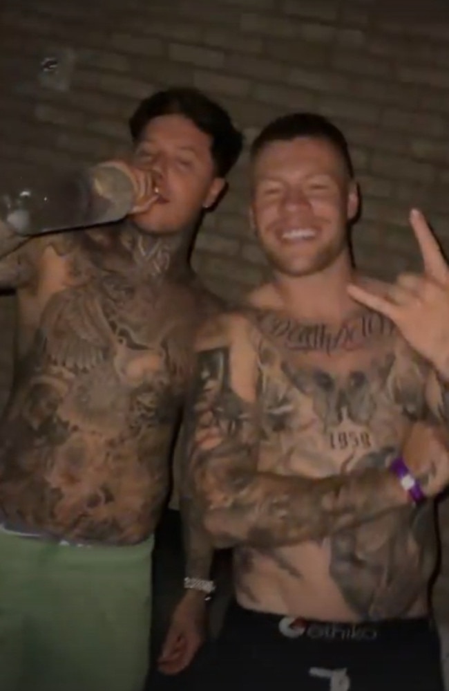 Jordan De Goey and tattoo artist Luke Dyson partying in New York. Picture: Instagram