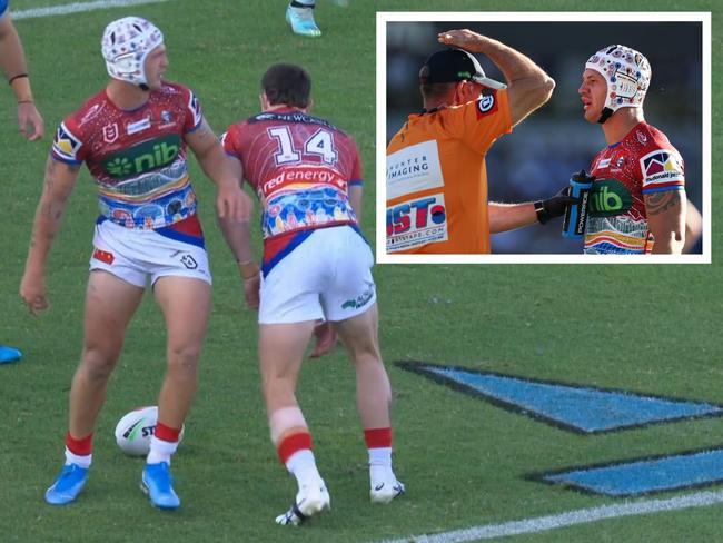 Kalyn Ponga said he was alright post-match. Photo: Fox Sports and Getty Images