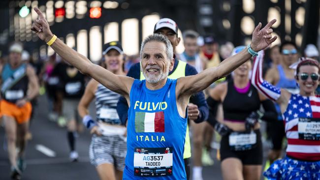 Runners crossing the Sydney Harbour Bridge during the race. Picture: Sydney Marathon