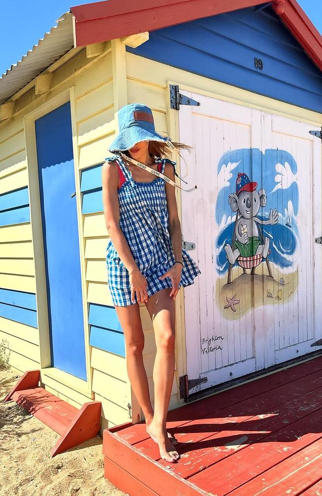 Bec on the Labour Day long weekend at a Brighton Beach box. Picture: Instagram