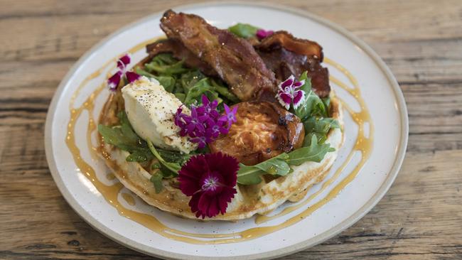 The First Crack with a cheese and chive waffle. Picture: Mark Cranitch.