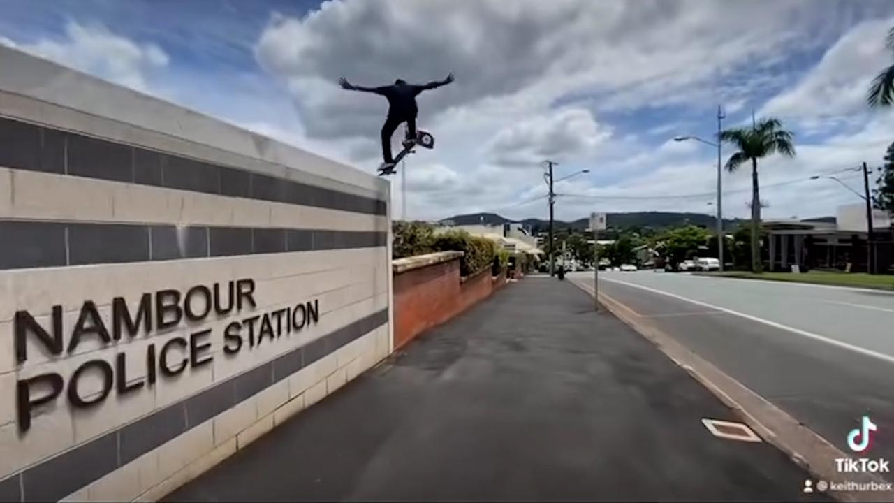 Video of skateboarding stunts at Nambour Police Station, Sunshine Coast. Picture – Instagram.