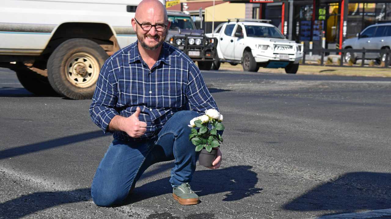 'OUR ROADS DON'T MATCH UP': Damien Martoo's cheeky actions have lead to some quick results for Kingaroy roads. Picture: Matt Collins