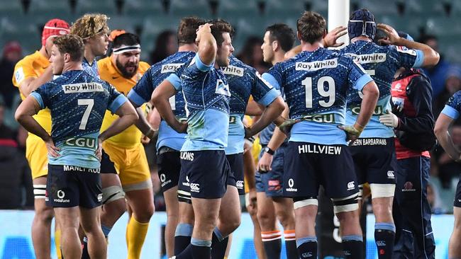 A dejected Bernard Foley during the round 16 Super Rugby match between the NSW Waratahs and Argentina's Jaguares at Allianz Stadium. Picture: AAP