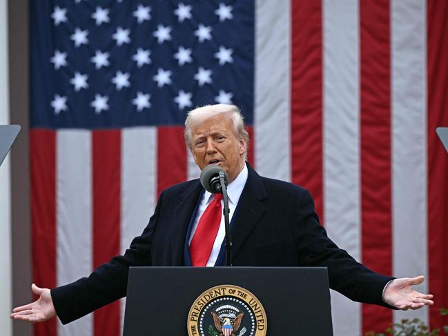 TOPSHOT - US President Donald Trump delivers remarks on reciprocal tariffs during an event in the Rose Garden entitled 
