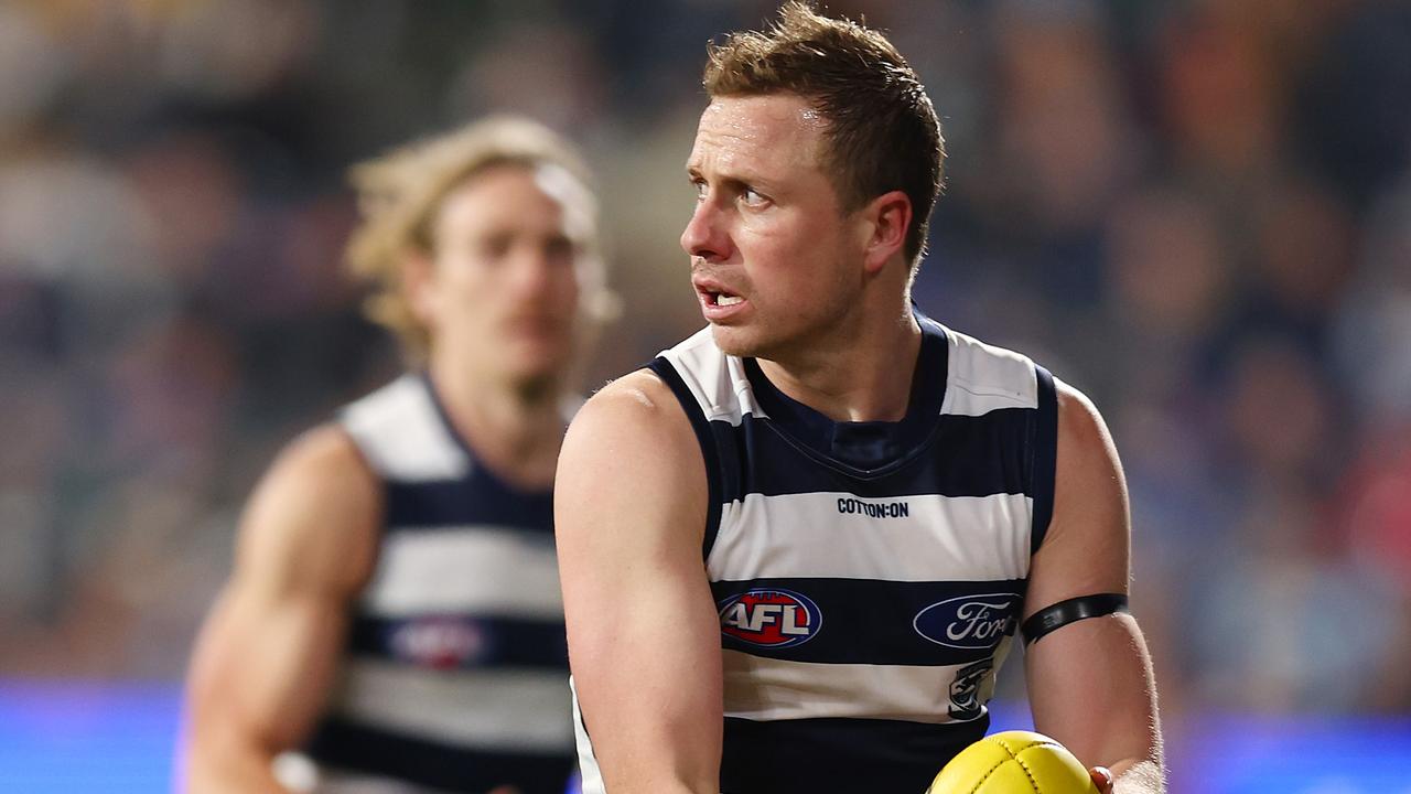 Mitch Duncan’s Geelong side is flying and is firming as premiership favourite by the week. Picture: Getty Images