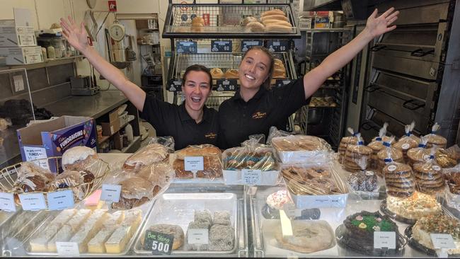 Staff members Chloe Hazledin and Abbey Blake at The Basin Bakery. Picture: Kiel Egging.