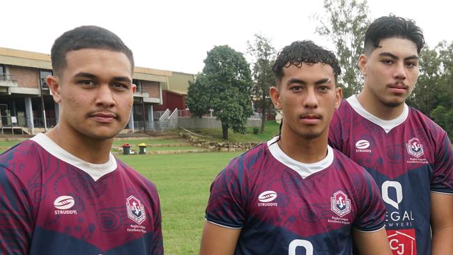 Ipswich SHS rugby league talent. Left to right: Brandon Tikinau, Jeriah Vagana, Oliva Iaulualo.