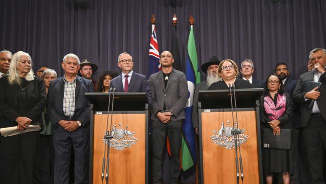 Anthony Albanese with members of the Referendum Working Group in Canberra. Picture: Martin Ollman