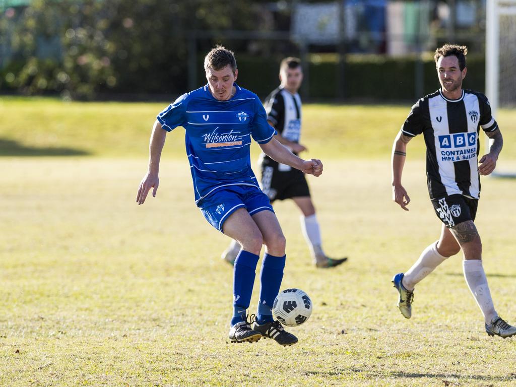 James Thompson of Rockville Rovers against Willowburn in Toowoomba Football League Premier Men round 13 at Captain Cook reserve, Sunday, June 20, 2021. Picture: Kevin Farmer
