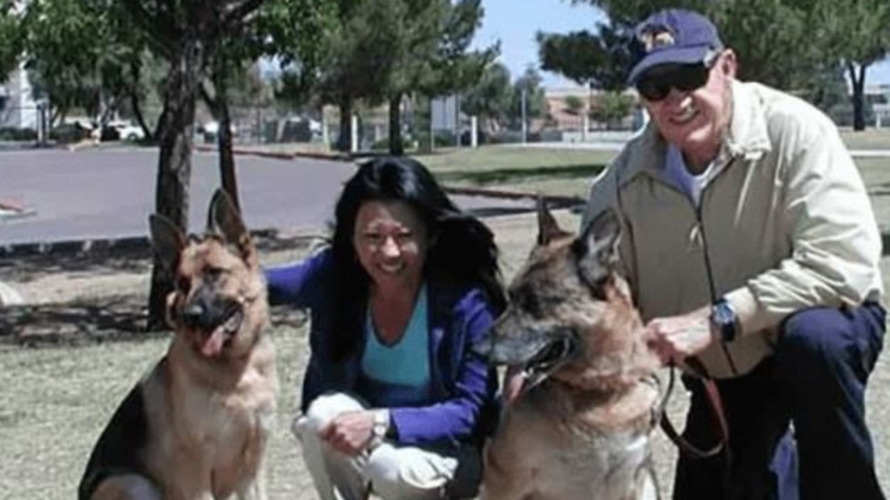 Gene Hackman and Betsy Arakawa with two of their dogs. Picture: Supplied