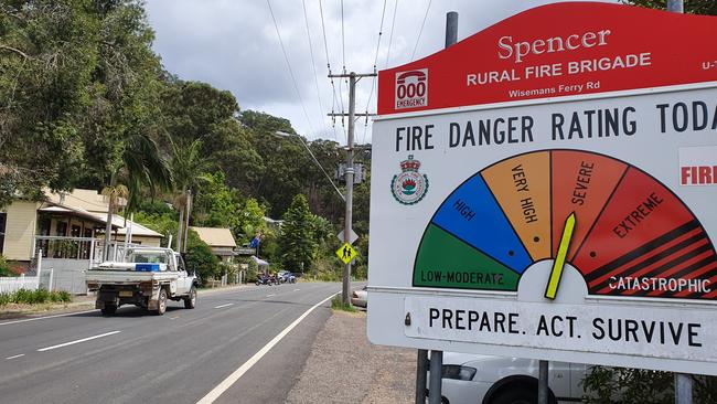 The small village of Spencer is in the firing line as the Gospers Mountain bushfire moves toward the Central Coast.