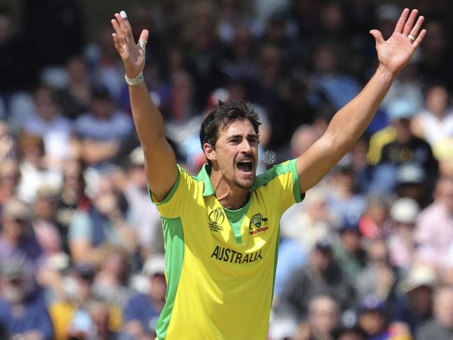 Australia's Mitchell Starc appeals unsuccessfully for the wicket of West Indies' Chris Gayle.