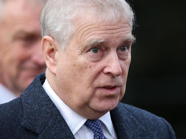 Britain's Prince Andrew, Duke of York leaves after attending for the Royal Family's traditional Christmas Day service at St Mary Magdalene Church in Sandringham in eastern England, on December 25, 2023. (Photo by Adrian DENNIS / AFP)