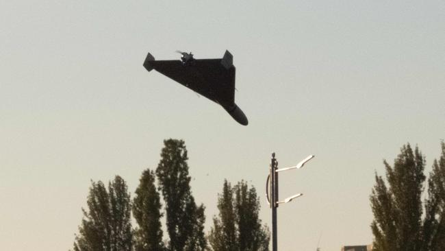 A drone approaches for an attack in Kyiv amid the Russian invasion of Ukraine.