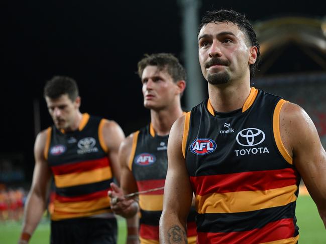 GOLD COAST, AUSTRALIA - MARCH 16: Izak Rankine of the Crows looks dejected after the round one AFL match between Gold Coast Suns and Adelaide Crows at People First Stadium, on March 16, 2024, in Gold Coast, Australia. (Photo by Matt Roberts/AFL Photos/via Getty Images )