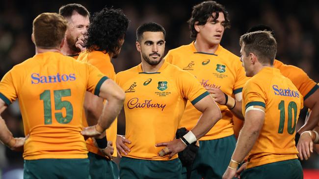 The Wallabies were shattered after the narrow loss. Picture: Cameron Spencer/Getty Images