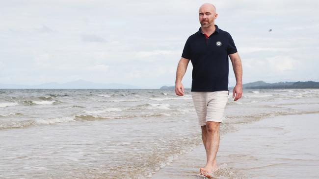 Mayfair 101 managing director James Mawhinney at Mission Beach on May 6, 2022 with Dunk Island in the background. Picture: Peter Carruthers