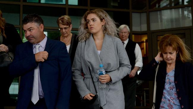 Kylie Blackwood's family leaving court yesterday. Picture: AAP