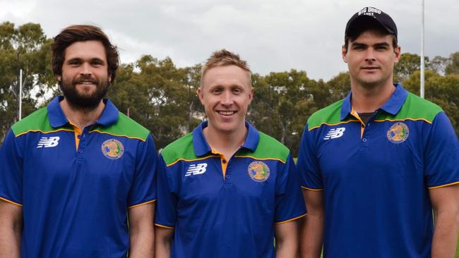 Golden Grove coach Luke Barmby (middle) with stars and Norwoodpremiership players Cam Shenton (left) and Lewis Johnston (right). Picture:Golden Grove Football Club