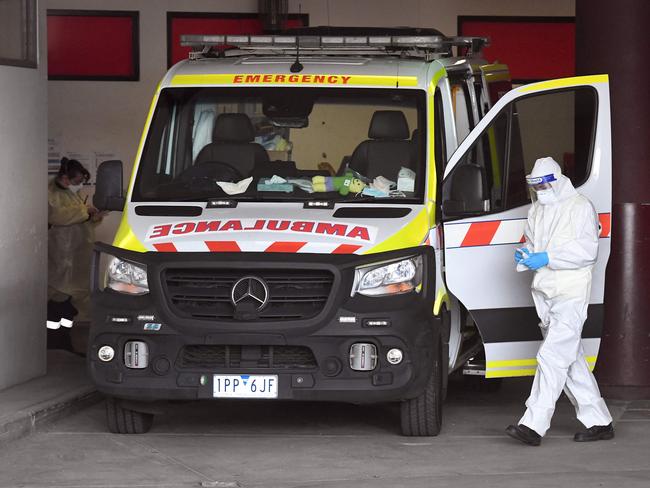 An ambulance is cleaned at the Royal Melbourne Hospital in Melbourne last month.