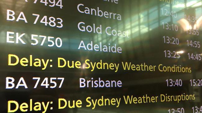 Some of the many flights at Sydney Airport cancelled due to high winds. Picture: Twitter/7NEWS