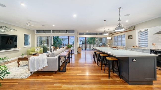 The open-plan living area of 18 Perkins St, Sandgate.