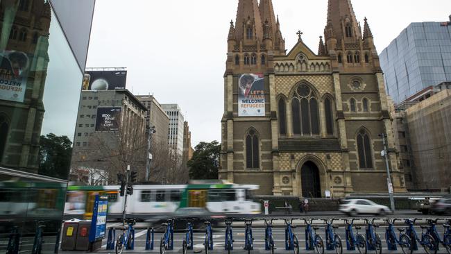 The Cathedral stands over the planned CBD South train station. Picture: Eugene Hyland