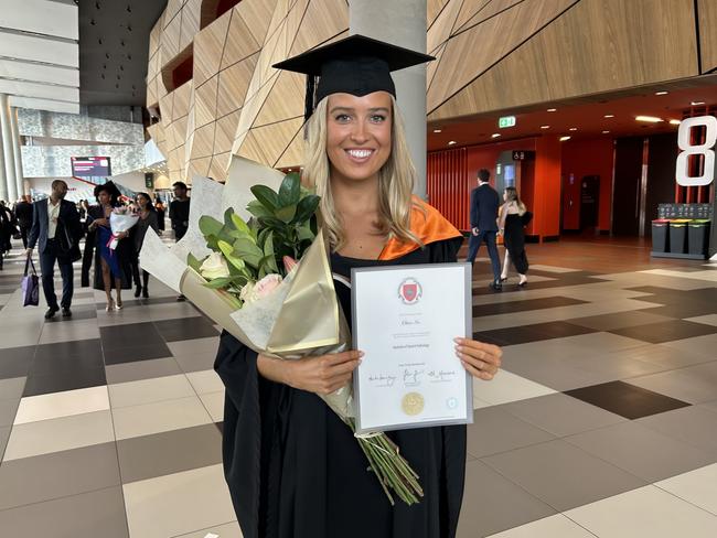 Olivia Iro graduates with a Bachelor of Speech Pathology from the Australian Catholic University on April 17, 2024. Picture: Brittany Busch