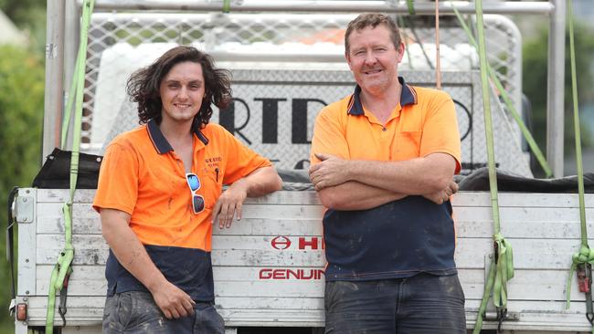 Plumber Patrick Moriarty with his Apprentice Zachary Markwell . Picture: Tim Hunter.