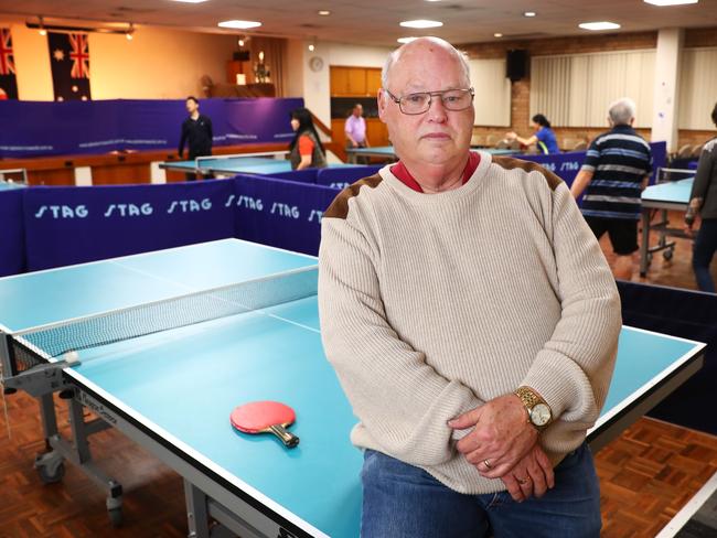 2/7/19: Retiree, Barry Ford at Concord Seniors club in Sydney's inner west where he plays table tennis. He is commenting on the latest interest rate cut. John Feder/The Australian