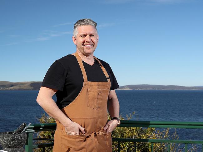 Massimo Mele at home on his deck in Taroona where he will be doing "cooking experiences". Picture: SAM ROSEWARNE.