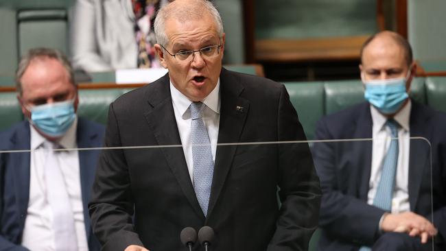 Scott Morrison acknowledged peaceful protesters against Daniel Andrews’ pandemic measures, while condemning violence. Picture: NCA NewsWire / Gary Ramage