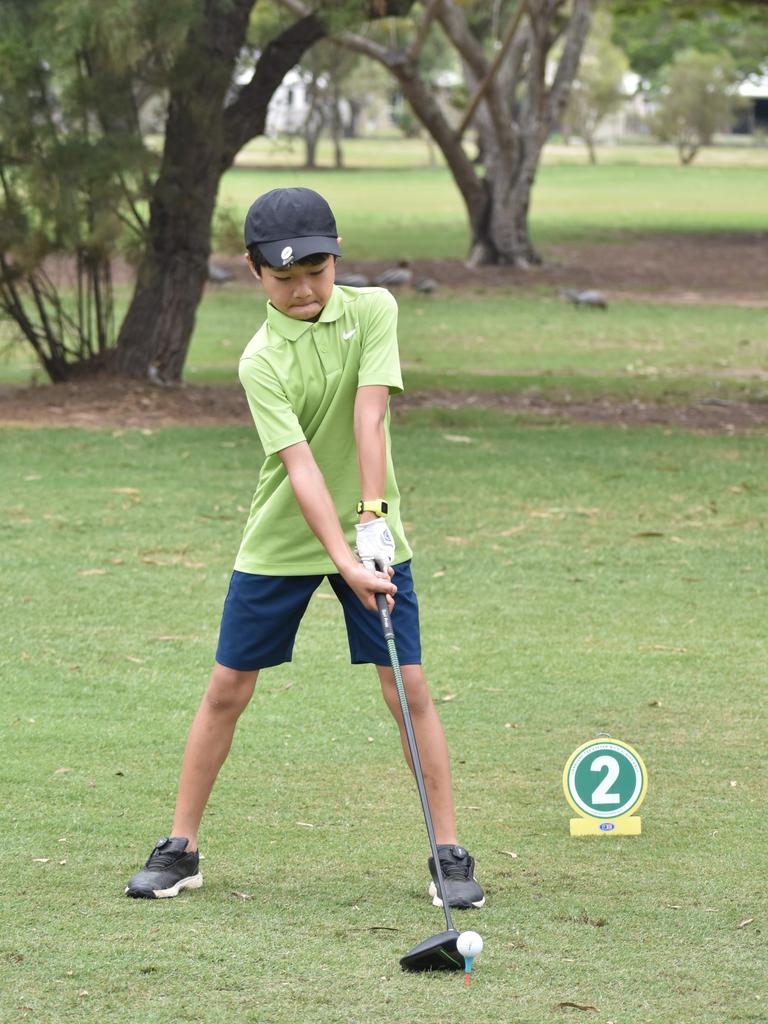 Brisbane's Gilmat Zhang (eight years boys) ready to tee off at the US Kids Golf Foundation Australian Open at the Rockhampton Golf Club on September 28.