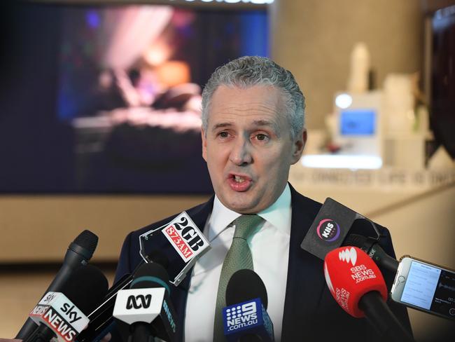 Telstra CEO Andy Penn speaks to the media during a press conference at the Telstra Customer Insights Centre in Sydney. Picture: AAP/Peter Rae