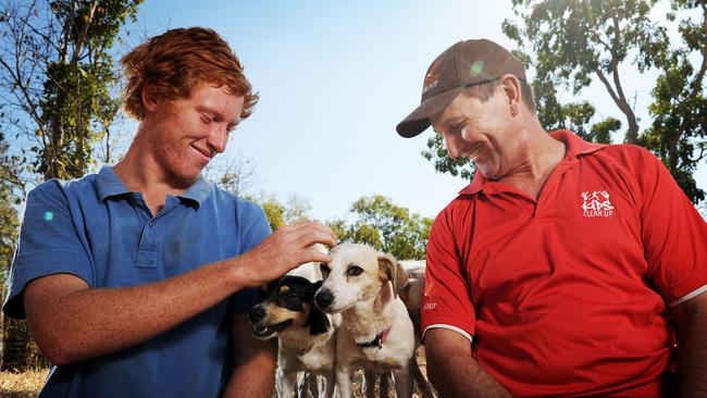 Jack Laidlaw and Allan Brahminy with a few of the resident animals at the Brahminy Foundation rehabilitation facility.