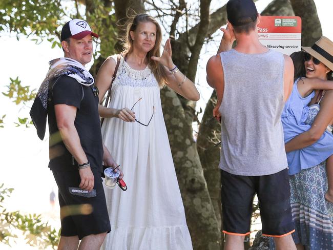 Matt Damon with Chris Hemsworth and his family. Picture: MEDIA-MODE.COM