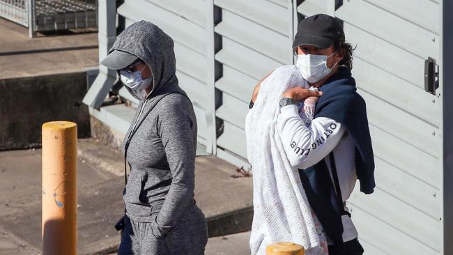 Pop star Katy Perry and her actor boyfriend Orlando Bloom are seen arriving into Sydney airport Australia this morning with their baby. Picture: Supplied