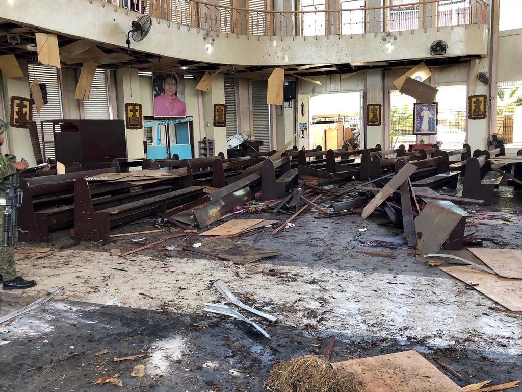 The scene inside the destroyed church. Picture: AFP