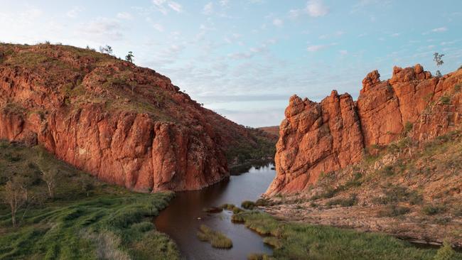 An aerial view of Glen Helen Gorge. Picture: Tourism NT.