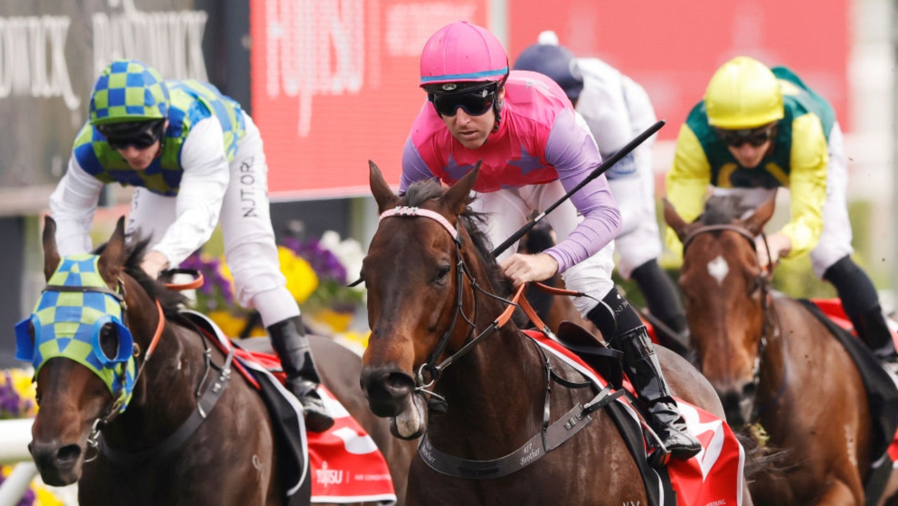 SYDNEY, AUSTRALIA - OCTOBER 17: Tommy Berry on Trumbull wins race 6 the Fujitsu General Sydney Stakes during Sydney Racing at Royal Randwick Racecourse on October 17, 2020 in Sydney, Australia. (Photo by Mark Evans/Getty Images)
