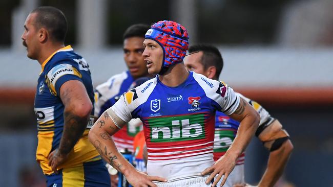 ROCKHAMPTON, AUSTRALIA - SEPTEMBER 12: Kalyn Ponga of the Knights watches on during the NRL Elimination Final match between Parramatta Eels and Newcastle Knights at Browne Park, on September 12, 2021, in Rockhampton, Australia. (Photo by Albert Perez/Getty Images)