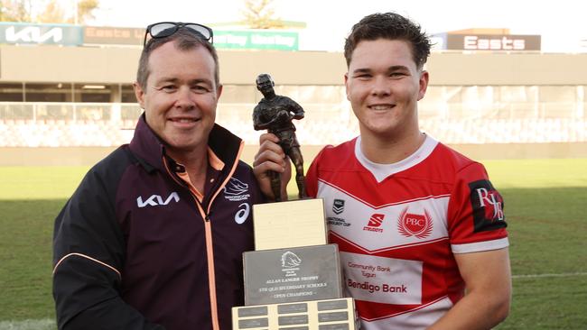 Cast your vote below on who you think should make the ultimate Queensland schoolboys rugby league team of the year. Zane Harrison (right) is pictured above after a man of the match performance in the Langer Trophy final.