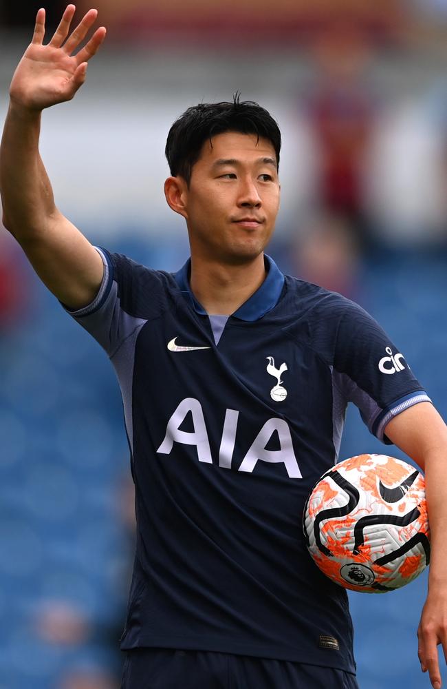 Heung-Min Son of Tottenham acknowledges fans and carries the match ball after scoring a hat-trick against Burnley in a 5-2 win at Turf Moor. Picture: Gareth Copley/Getty Images