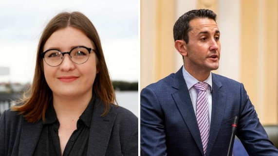 Candidates April Broadbent for the Greens and MP David Crisafulli, LNP.