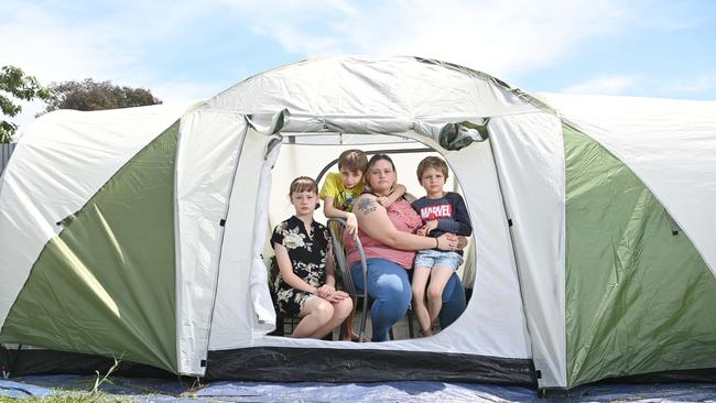 Sarah made the decision to move into the tent after being rejected by dozens of rentals. Picture: Keryn Stevens