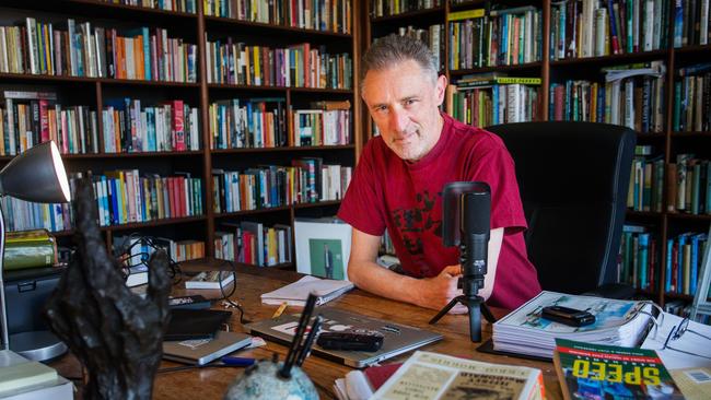 Cricket writer Gideon Haigh at home in Melbourne. News Corp has launched a cricket podcast with Peter Lalor and Gideon Haigh. Photograph by Paul Jeffers The Australian