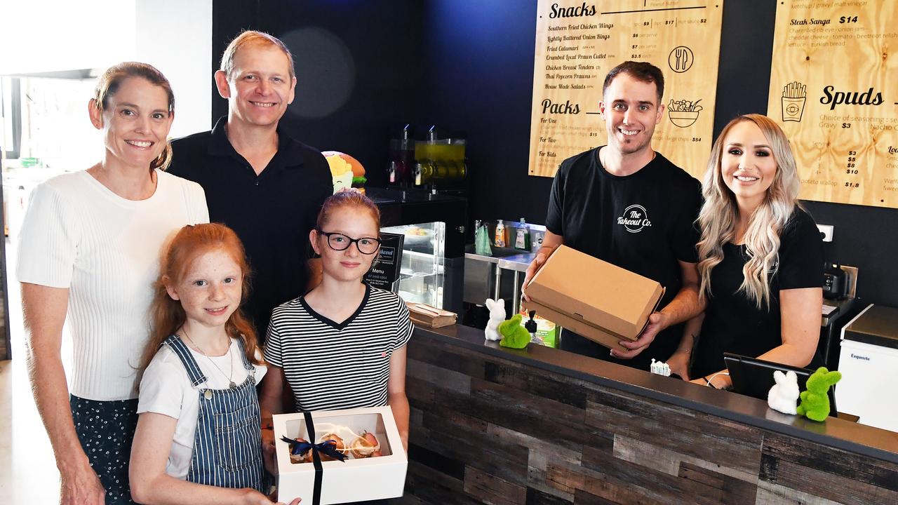 Erin and Chad Fedele (right), are giving away free meals to families affected by COVID-19. Natalie's husband Doug Tattam (left) has lost work, but the family is grateful to have a meal provided during this difficult time.