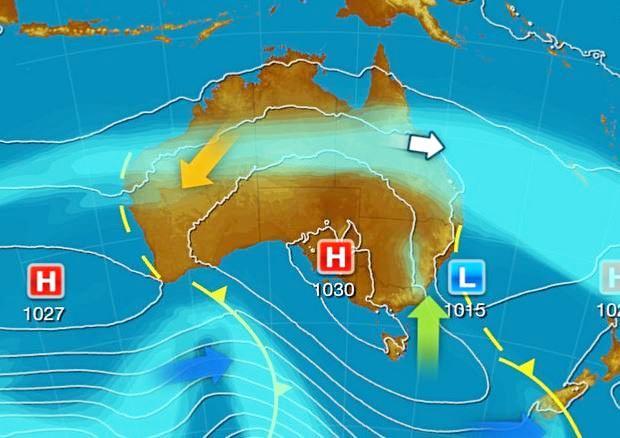 BRRR: A broad high is brought Gympie's coldest morning of the year so far.  Australian Synpotic Chart issued at 5.26 am, Wednesday by Weatherzone. Picture: Contributed